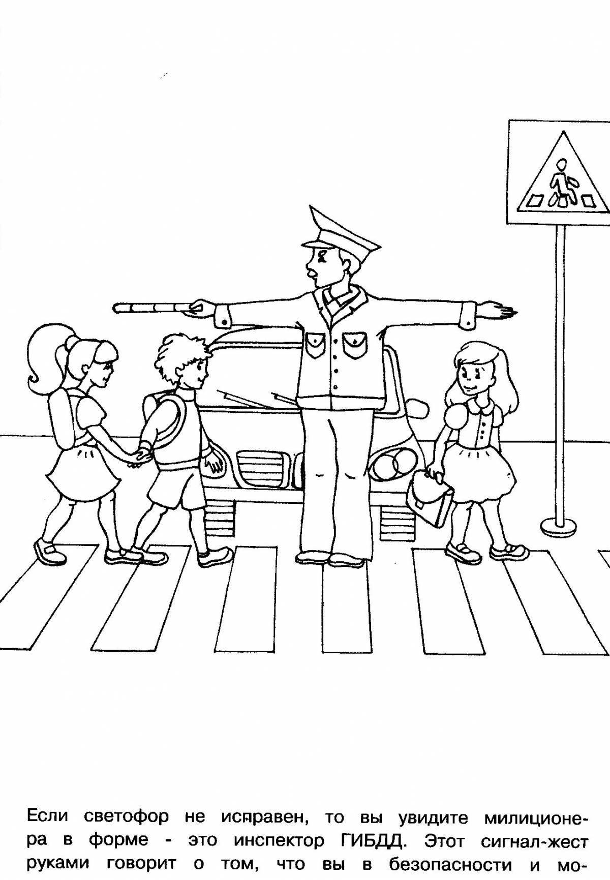 Children's playful traffic controller coloring page