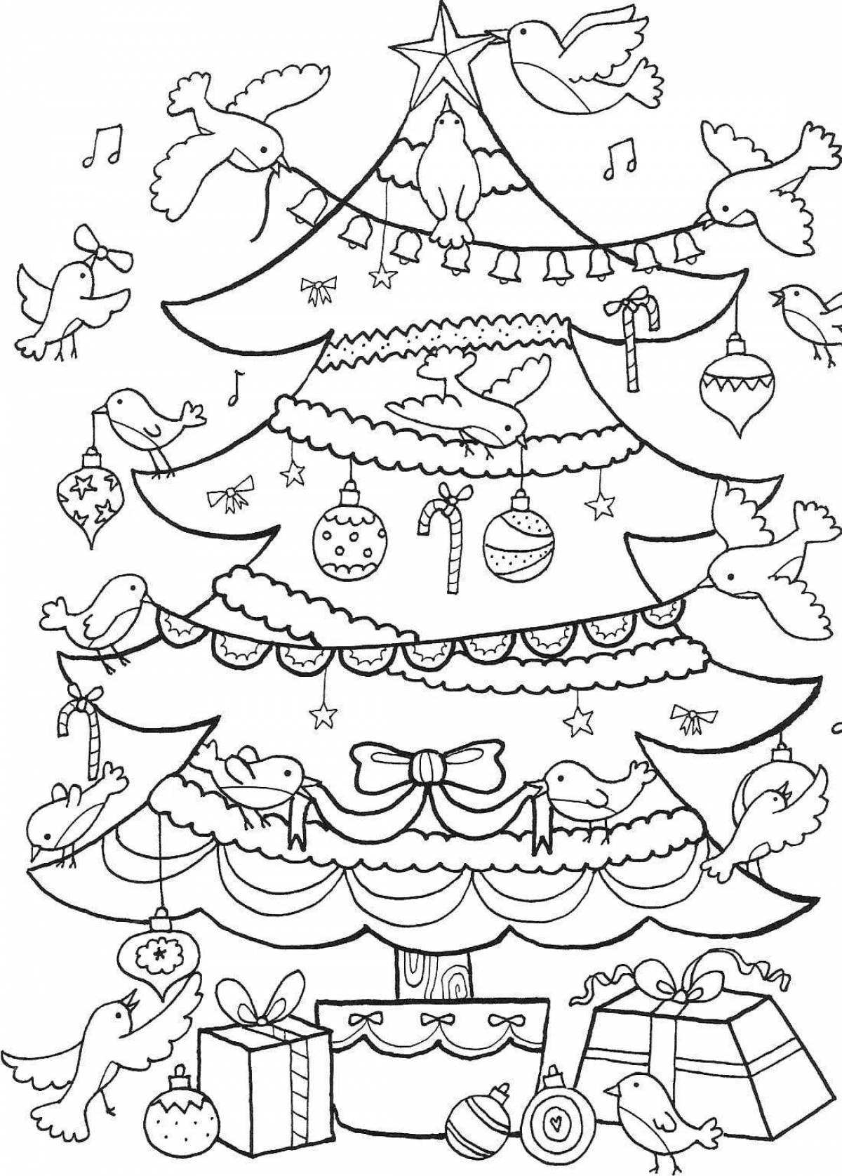Coloring book shining big tree for kids