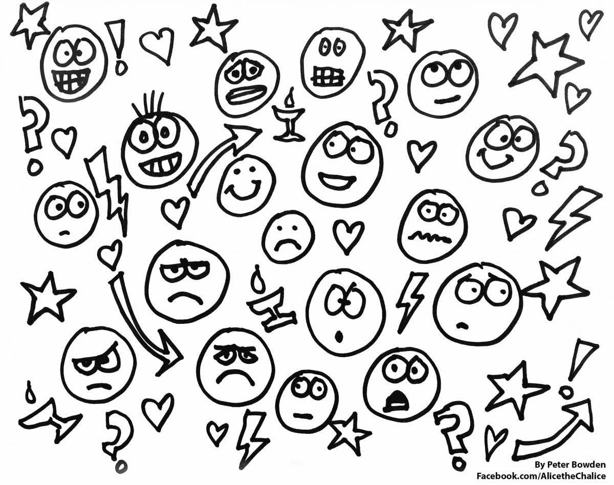 Joyful coloring small emoticons for stickers