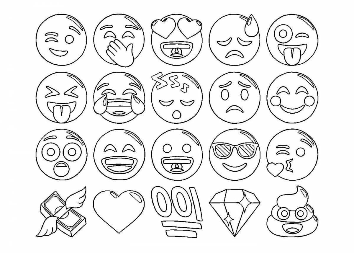 Fun coloring page small emoticons for stickers