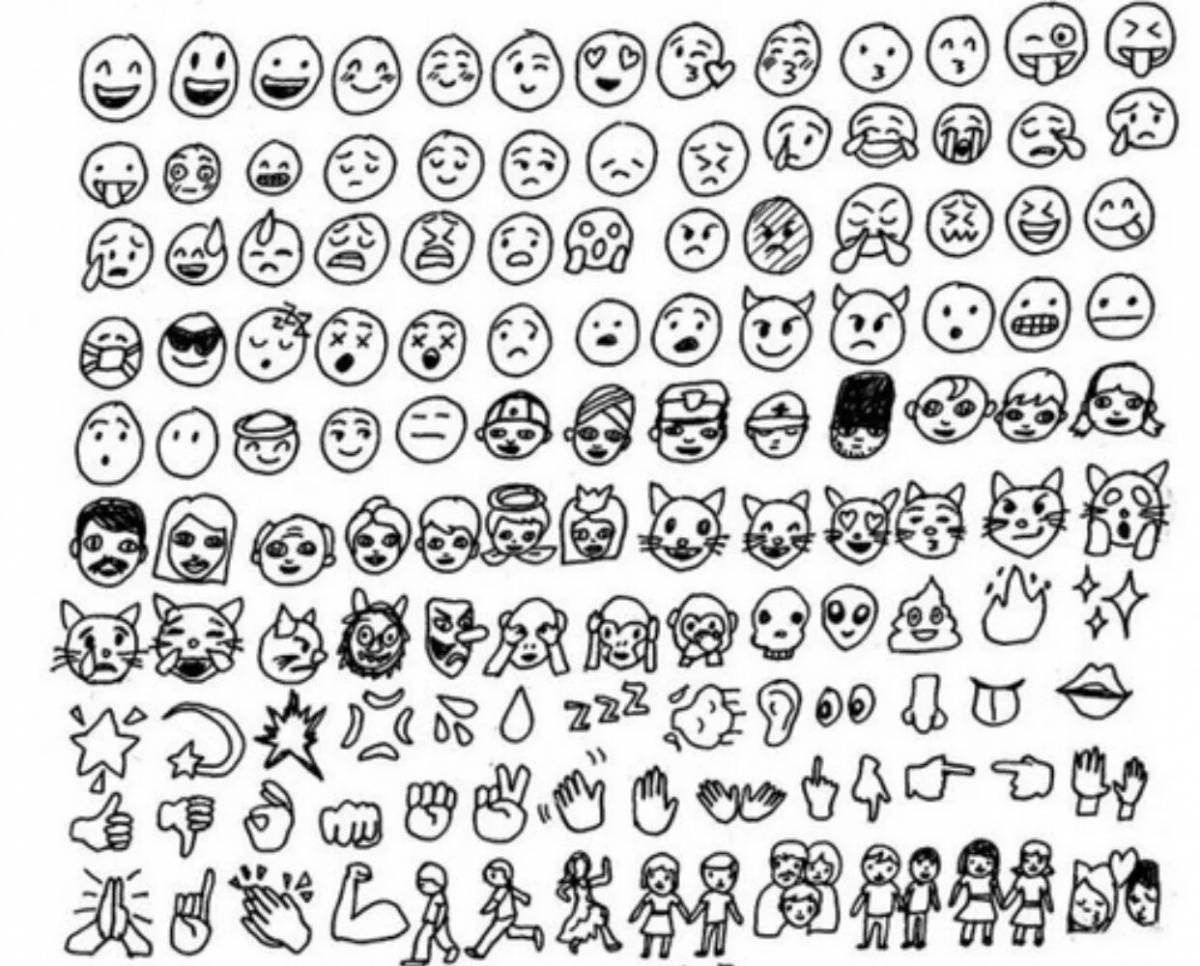 Sweet coloring page small emoticons for stickers