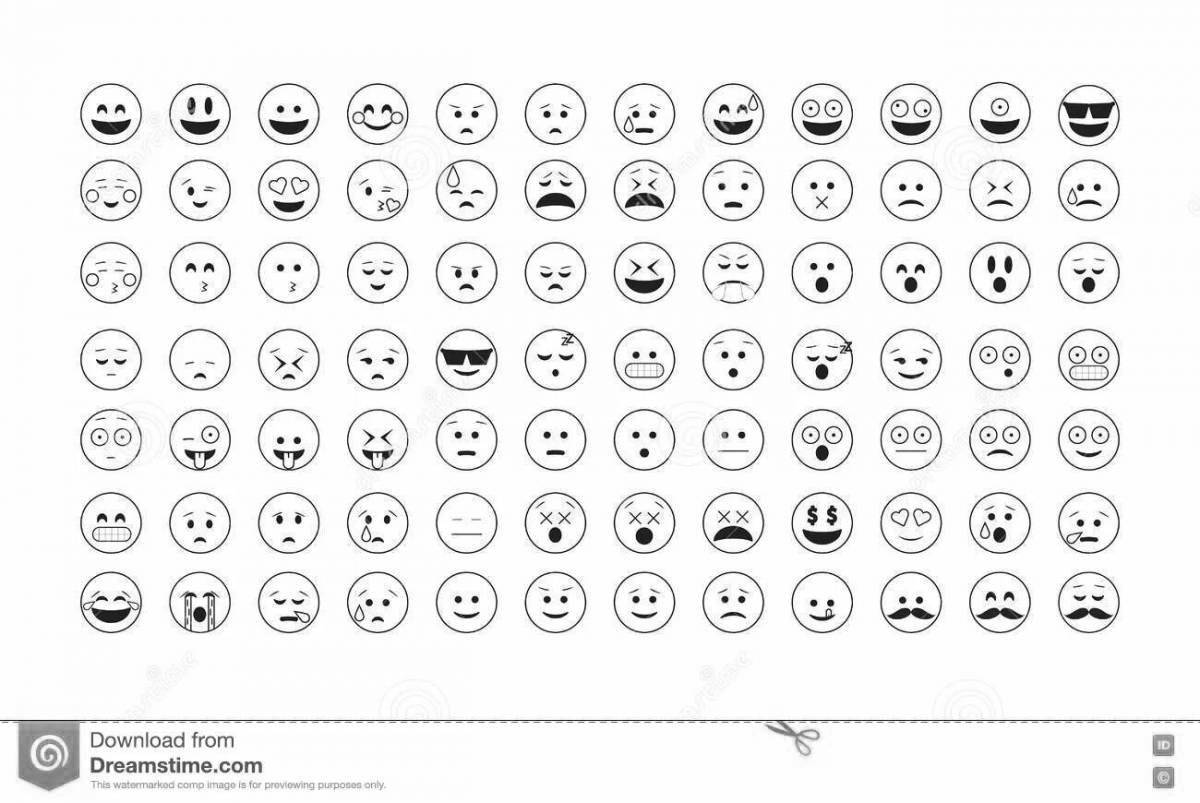 Luminous coloring pages small emoticons for stickers