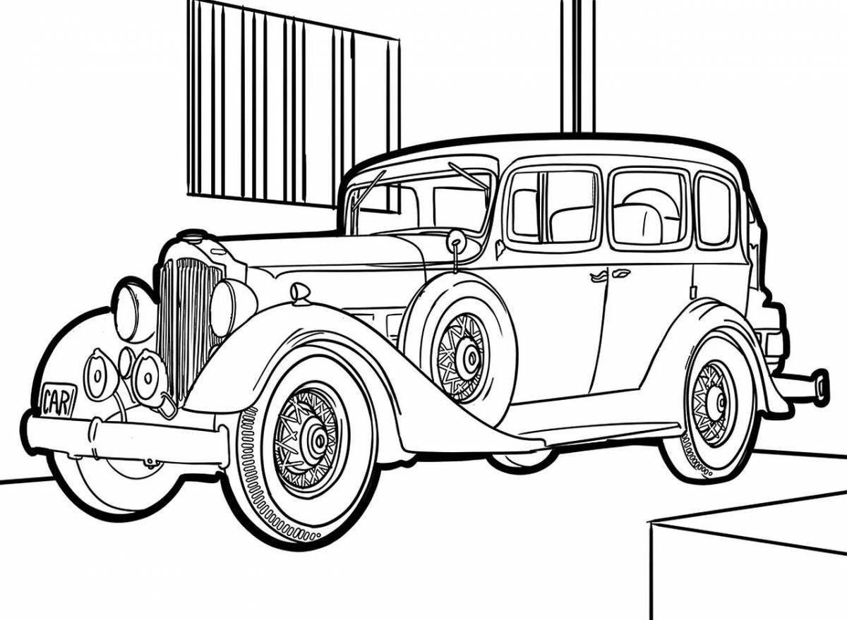 Bright retro cars coloring pages for boys