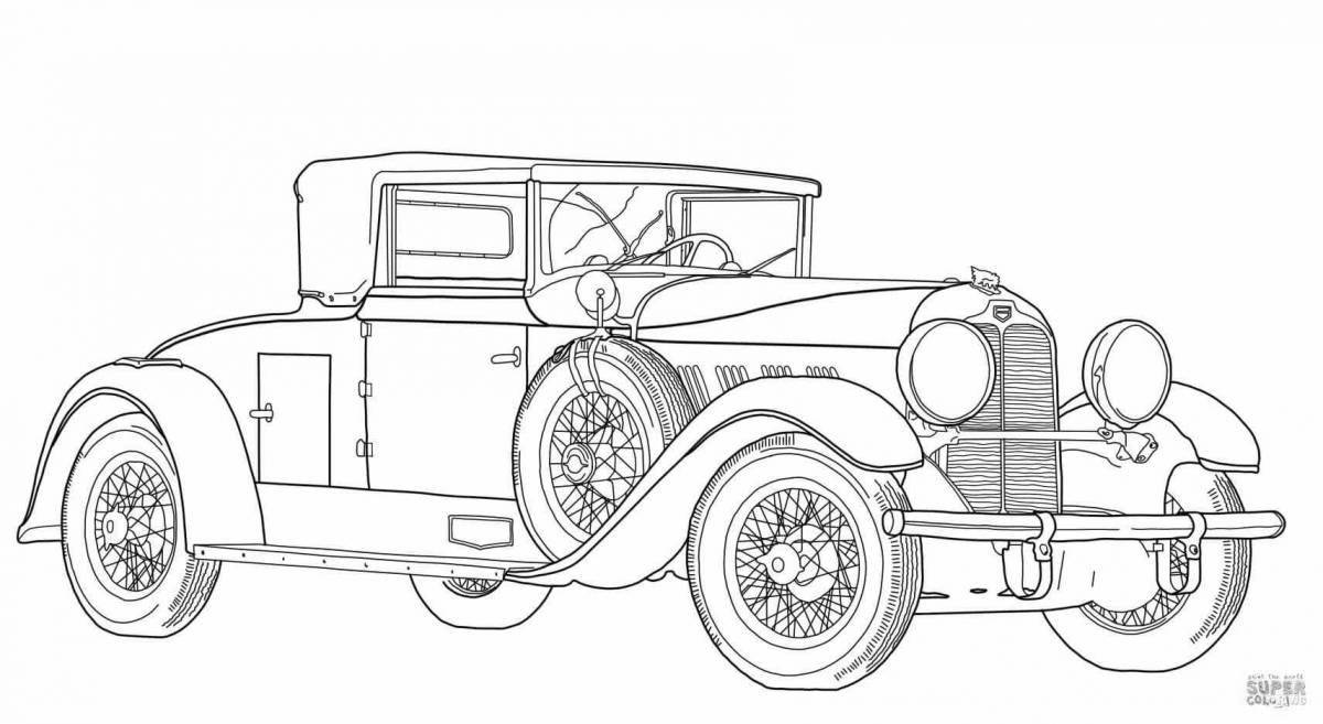 Glowing retro cars coloring book for boys