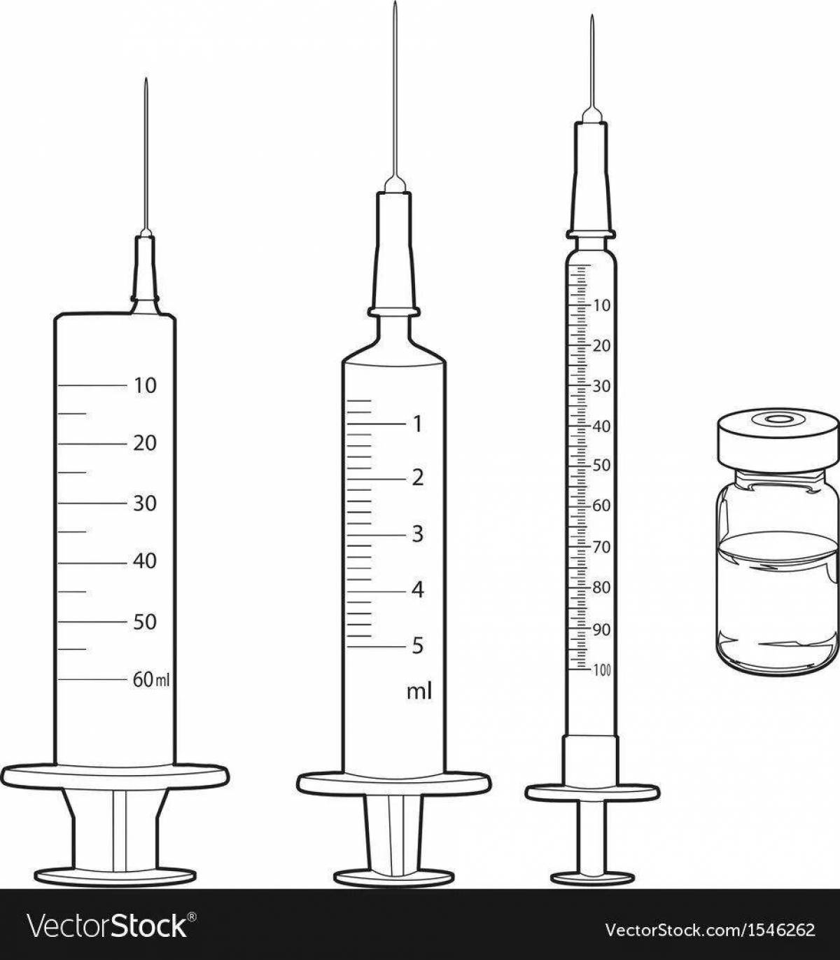 Colouring a cheerful syringe with a needle
