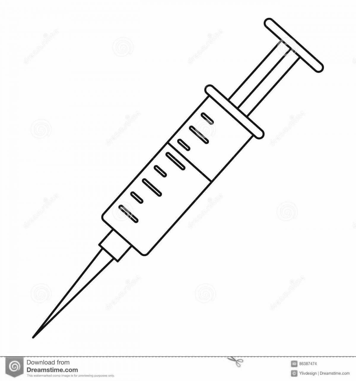 Coloring page joyful syringe with a needle
