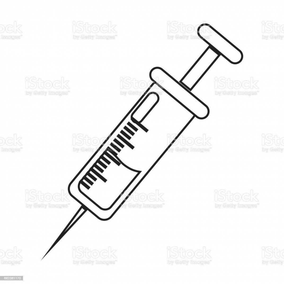 Coloring page cute syringe with needle
