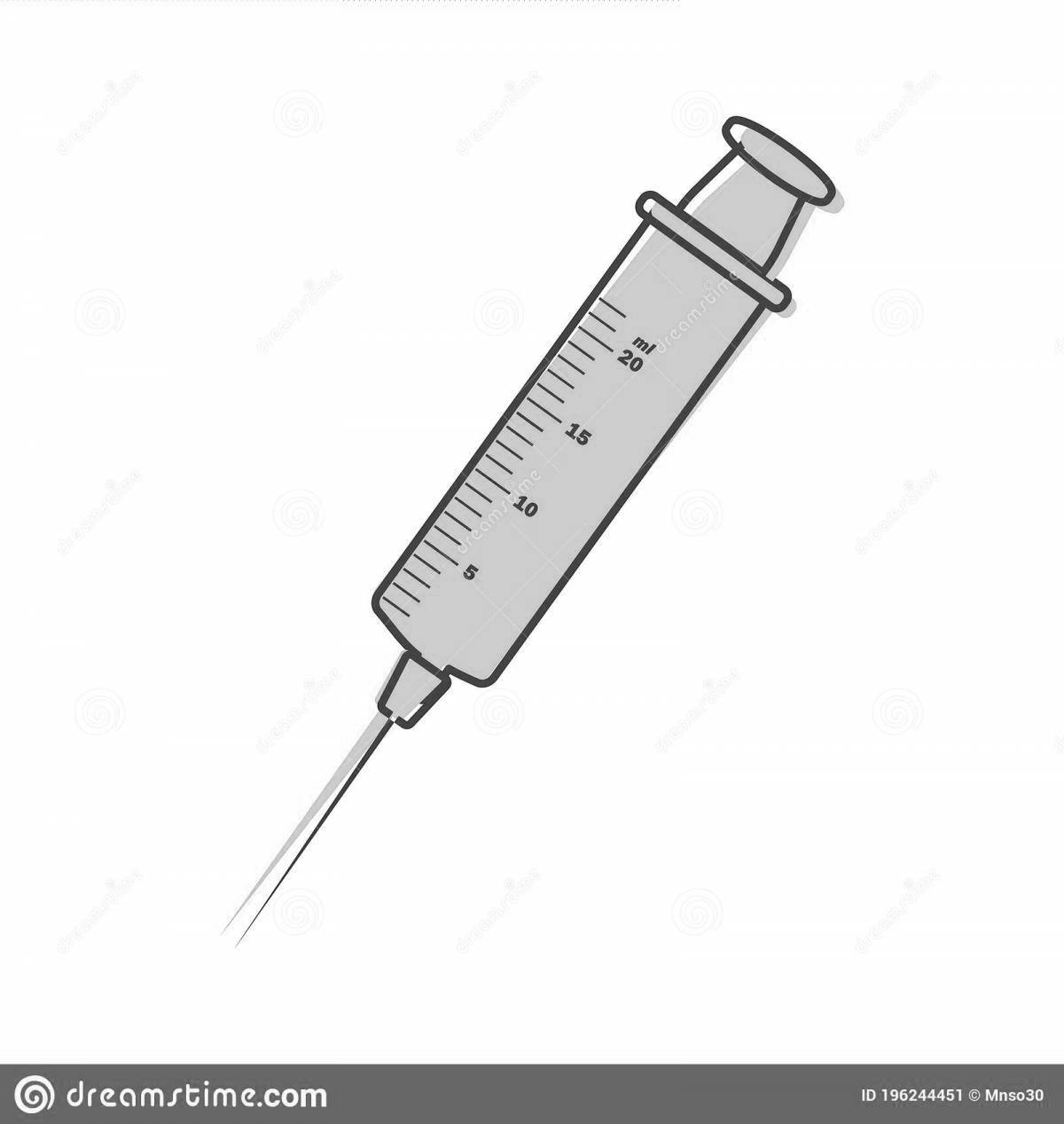 Colouring funny syringe with a needle