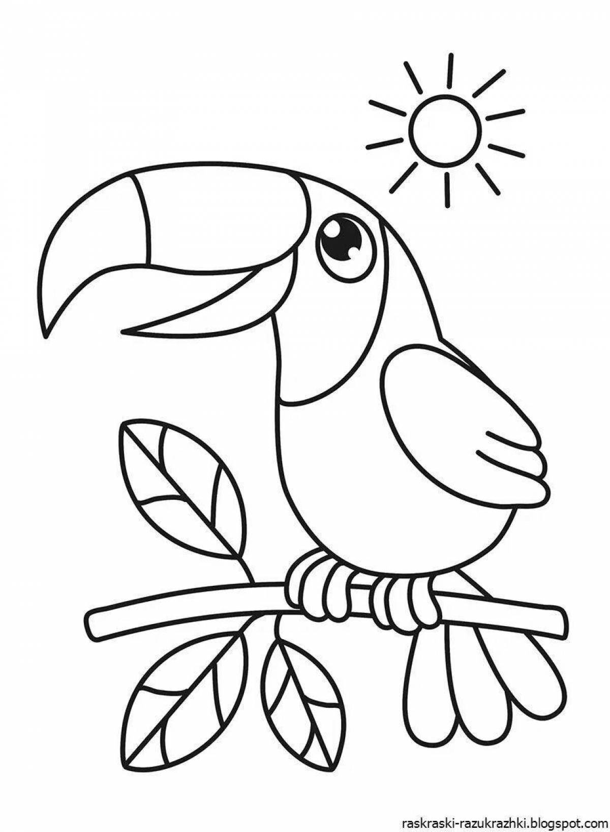 Fun coloring book with birds for kids