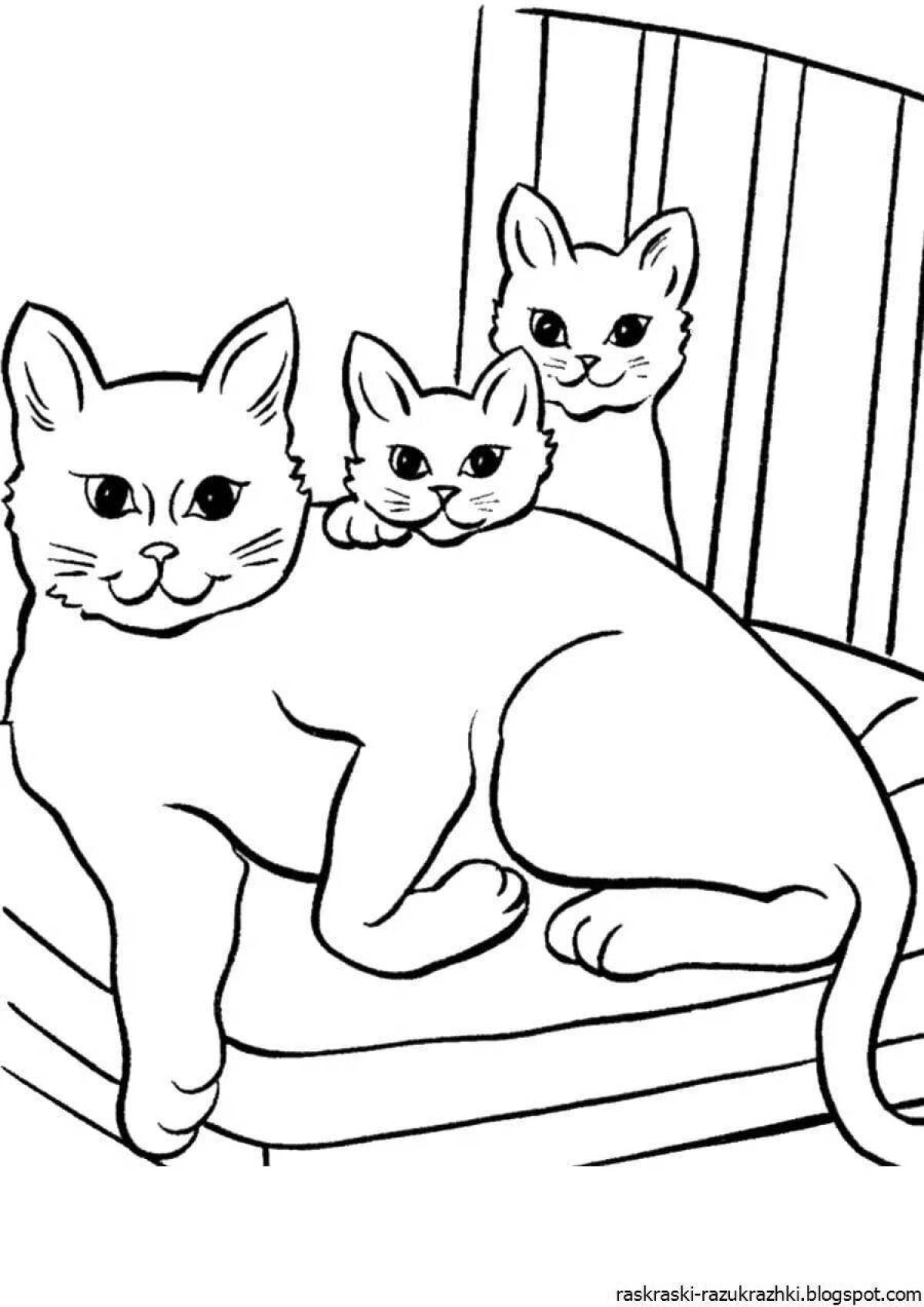 Exquisite cat and kitten coloring book for girls