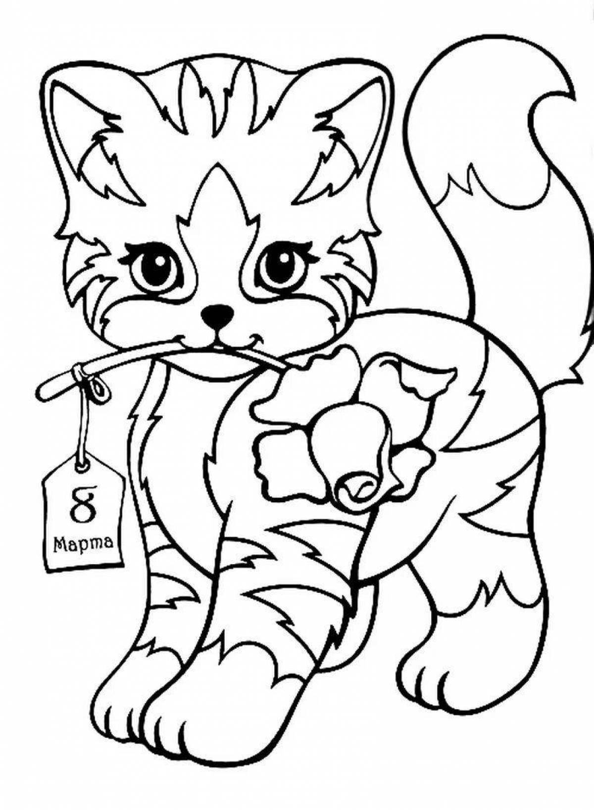 Delicate coloring book for girls, cats and kittens