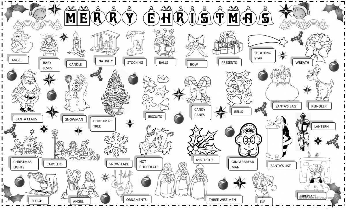 раскраска Поздравительная открытка Рождество и Новый Год со свечами мандалы на английском языке