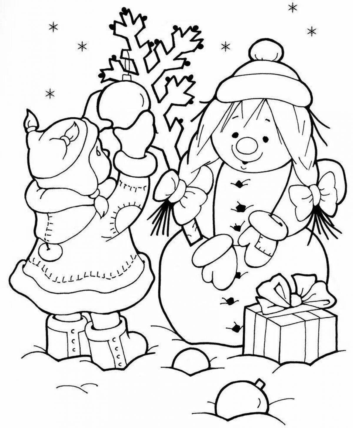 Joyful winter coloring book for children 6-7 years old