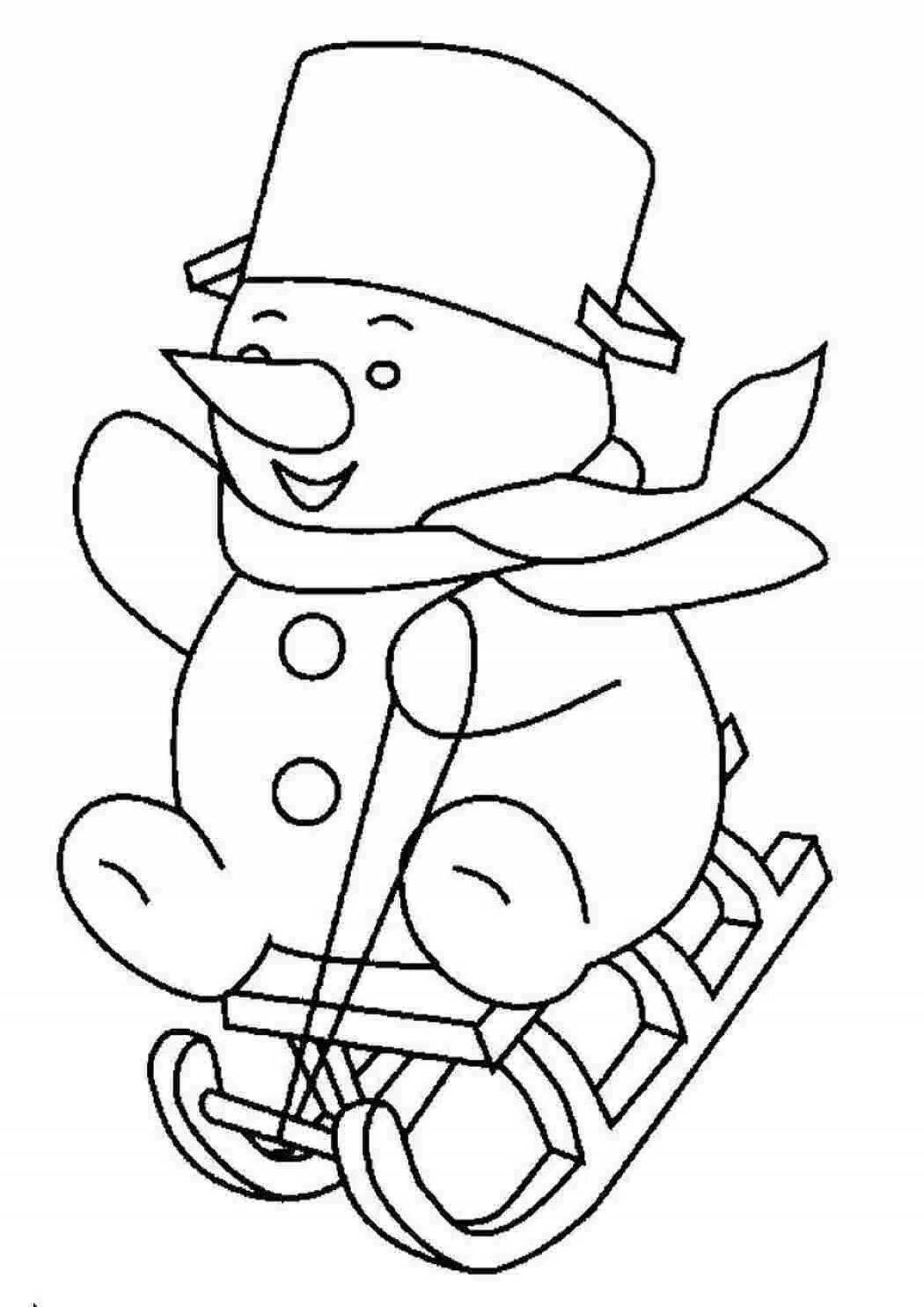 Joyful coloring of a snowman on skates for children