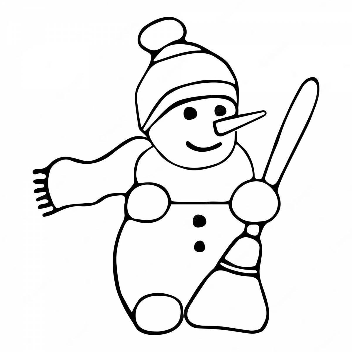 Яркая раскраска снеговик на коньках для детей
