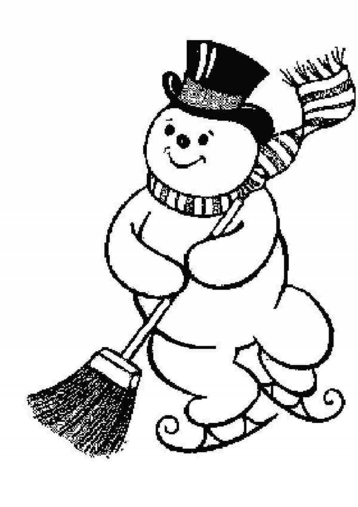 Fun coloring book snowman on skates for kids