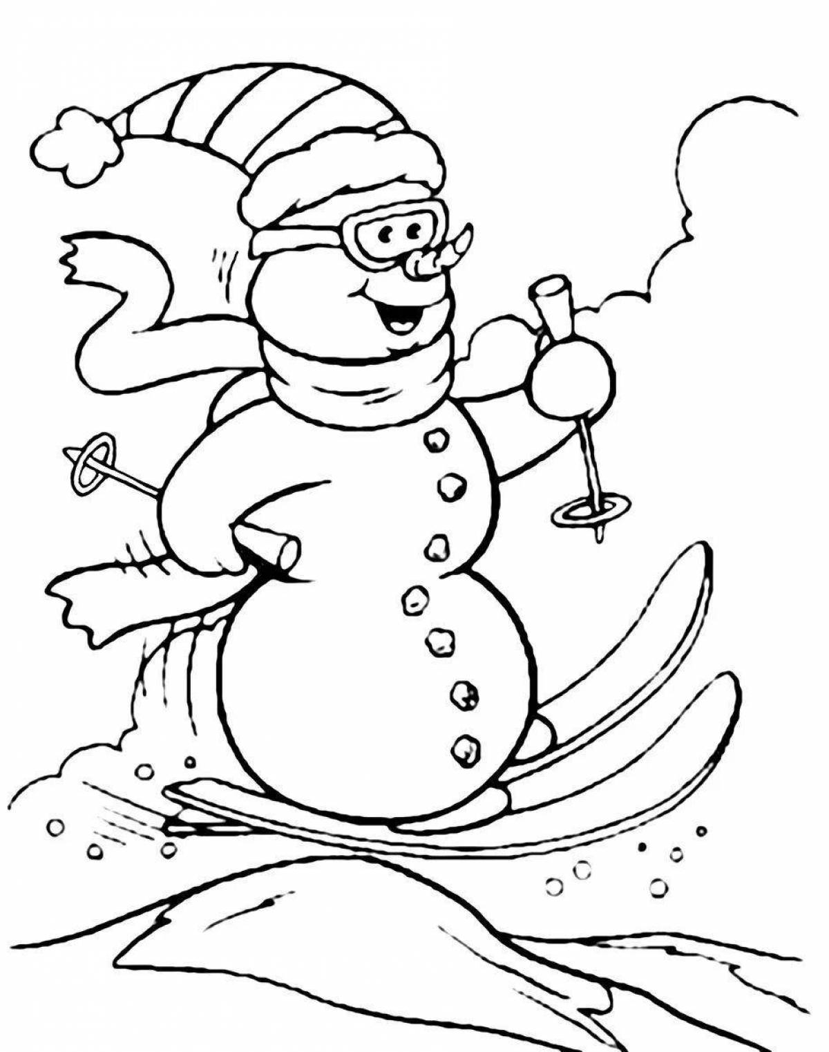 Live coloring snowman on skates for kids