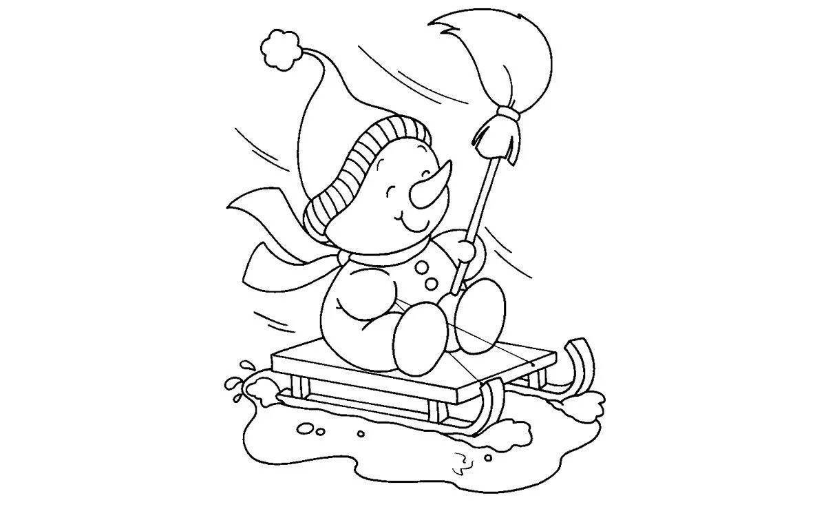 Anniversary coloring book snowman on skates for kids