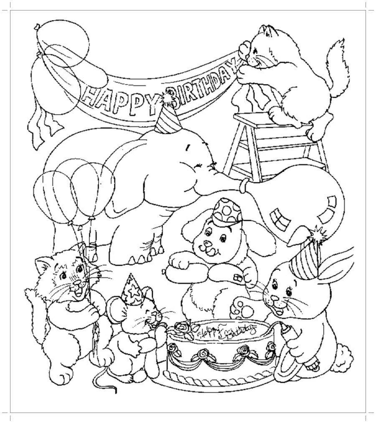 Раскраска открытка с Днем Рождения