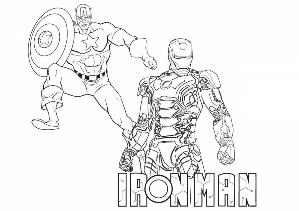 Coloring page glowing spiderman and captain america