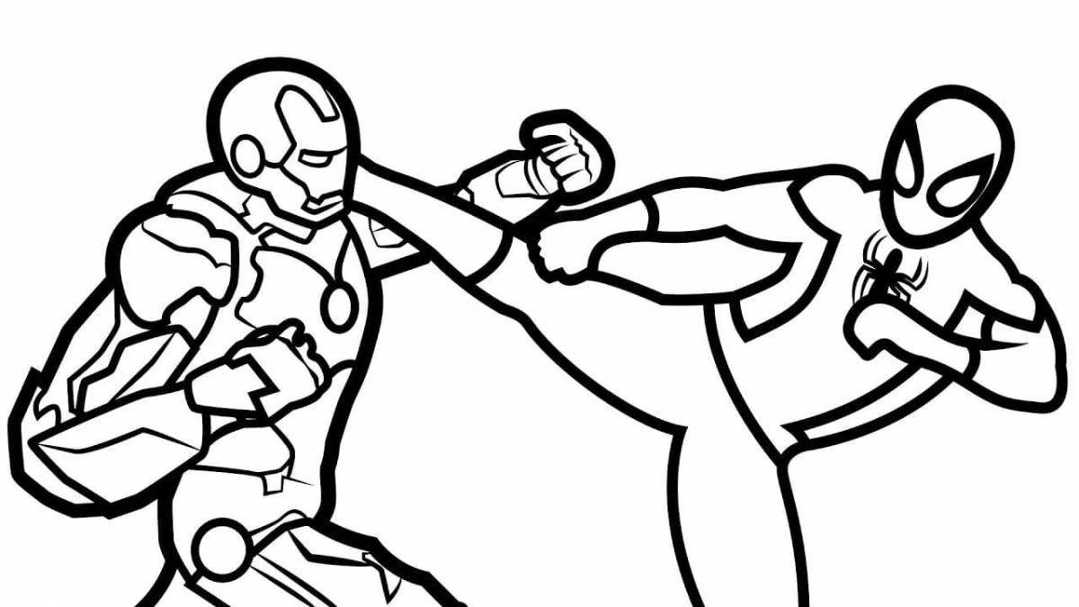 Coloring page bright spider-man and captain america
