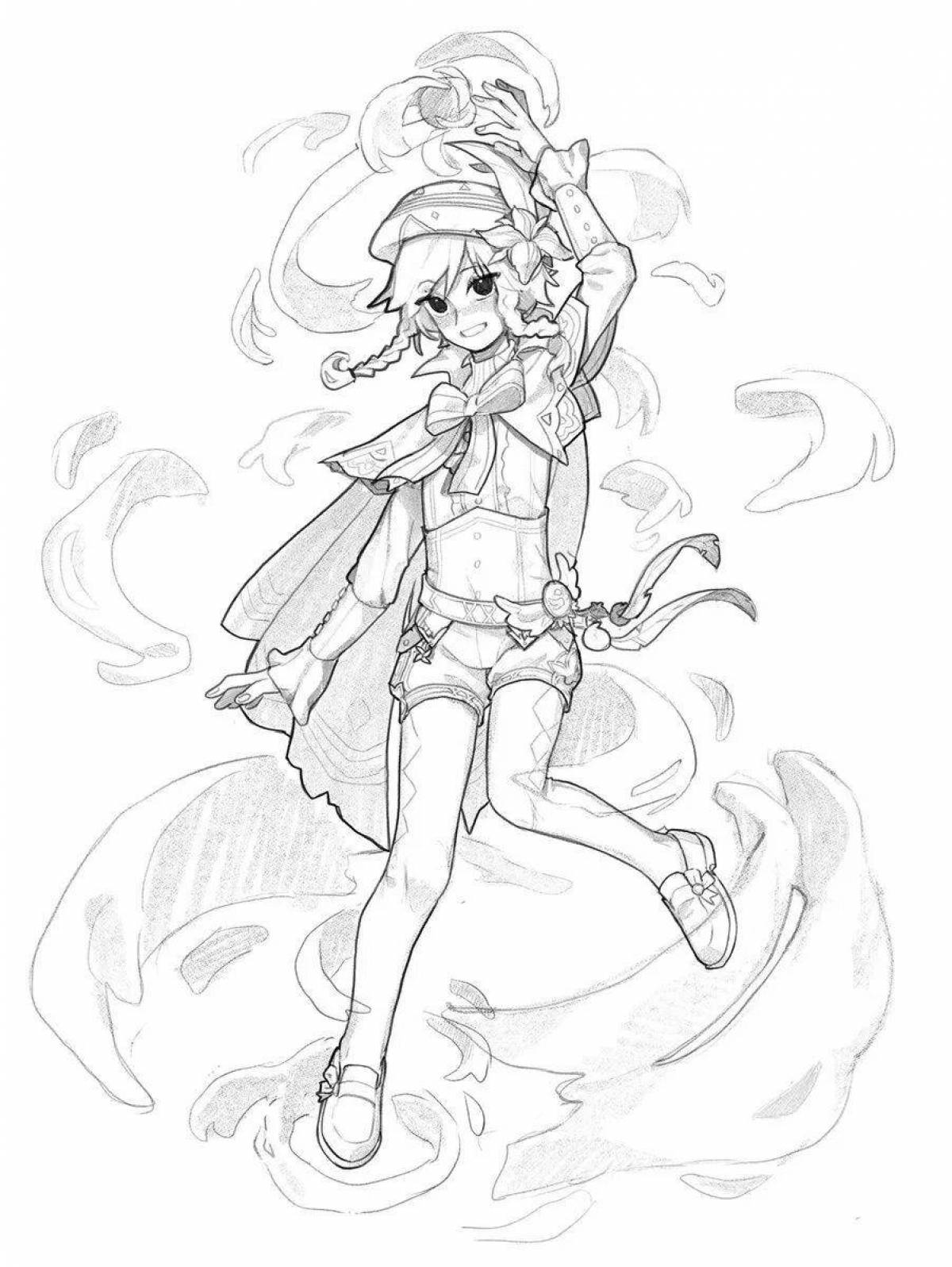 Radiantly coloring page genshin xiao full length