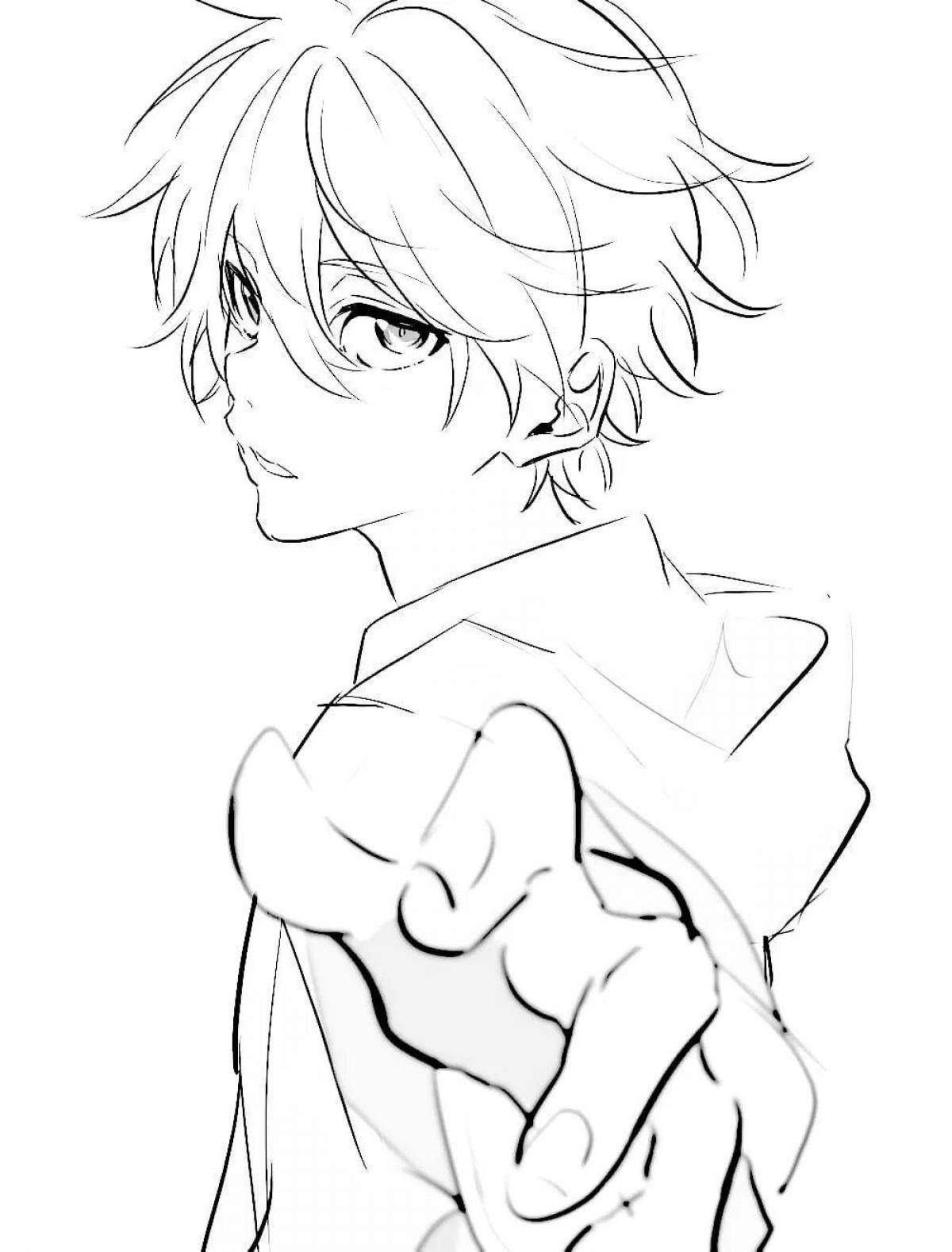 Radiant coloring page full length anime boy