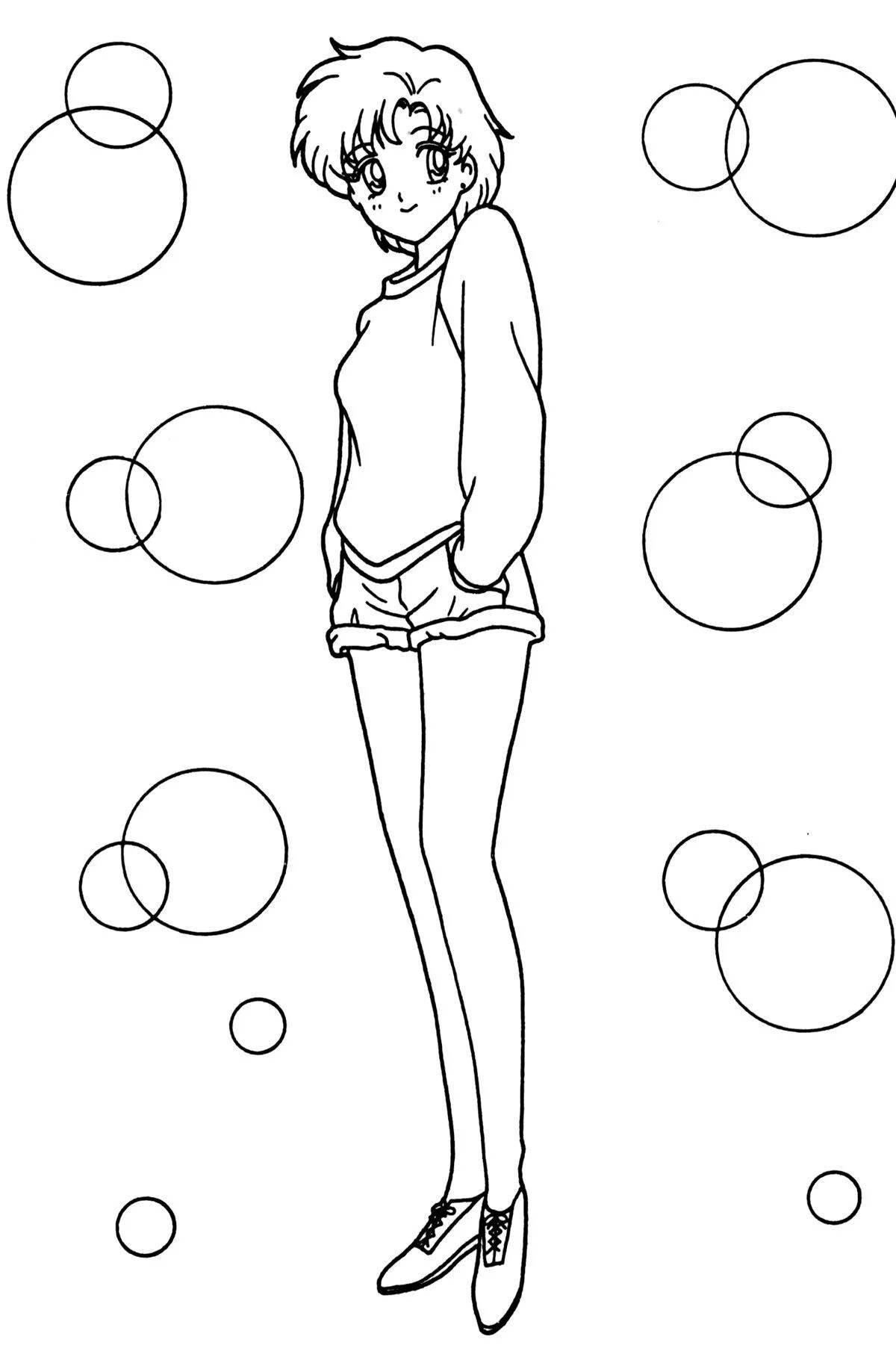 Exuberant coloring page full length anime boy