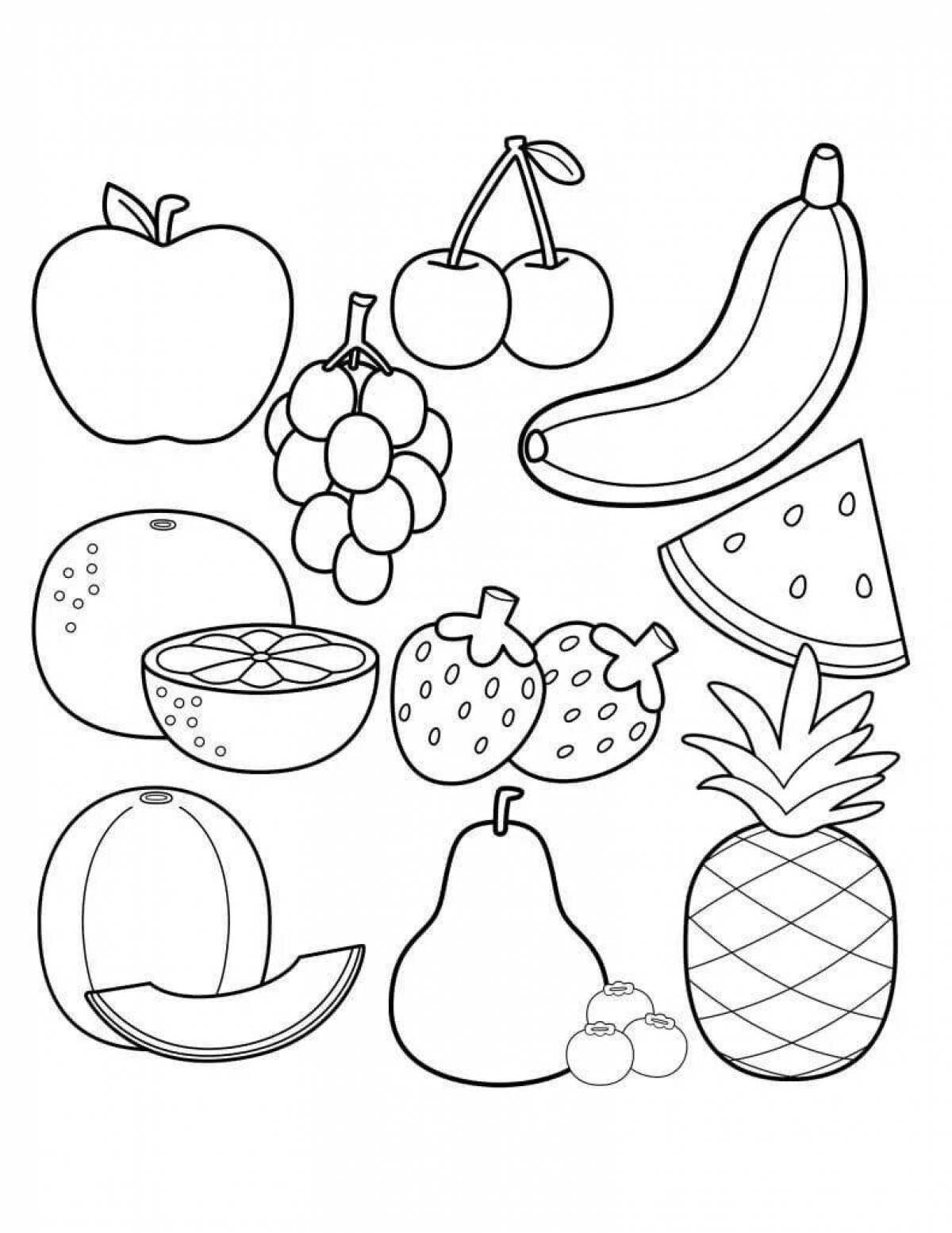 Цветная раскраска здоровые фрукты и овощи