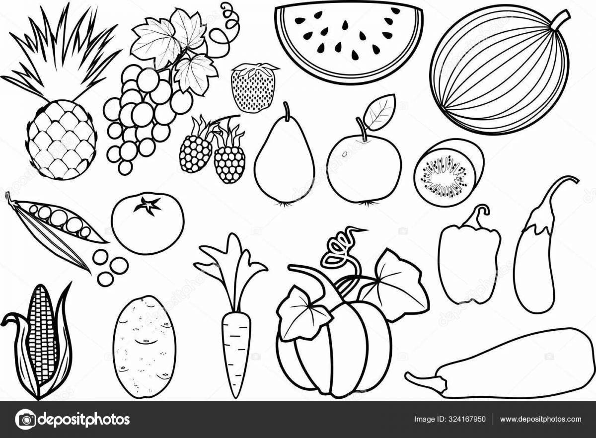 Раскраска «радостные фрукты и овощи»