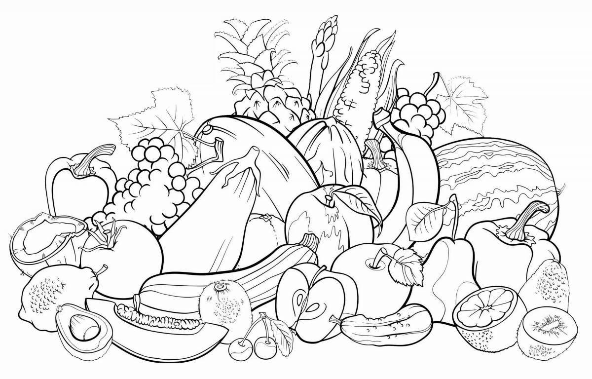 Live fruits and vegetables coloring book
