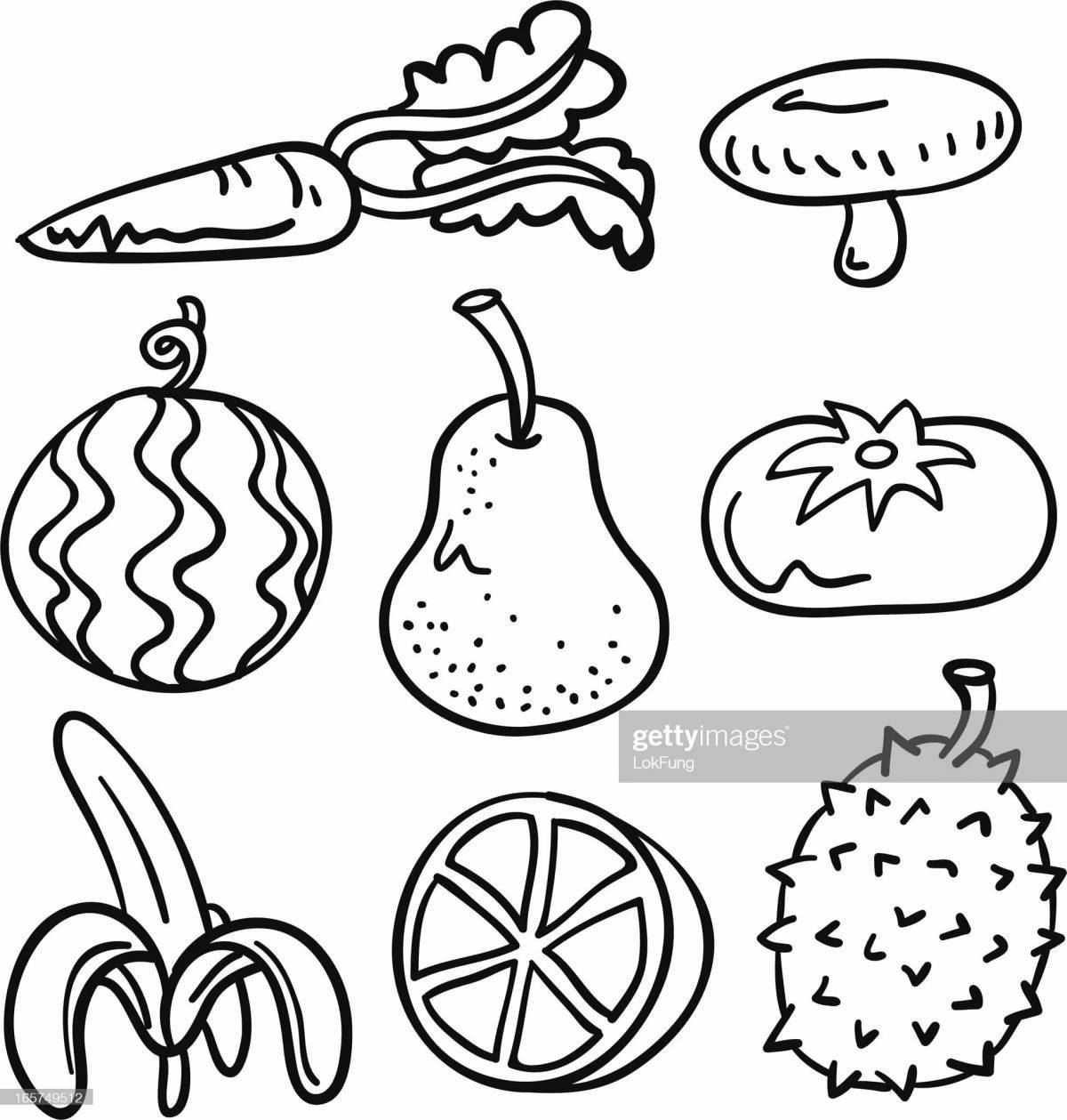 Interesting coloring pages with fruits and vegetables