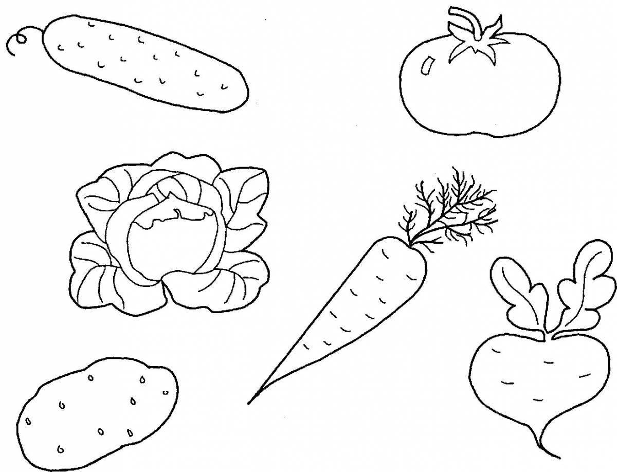 Colorful and fun fruits and vegetables coloring book