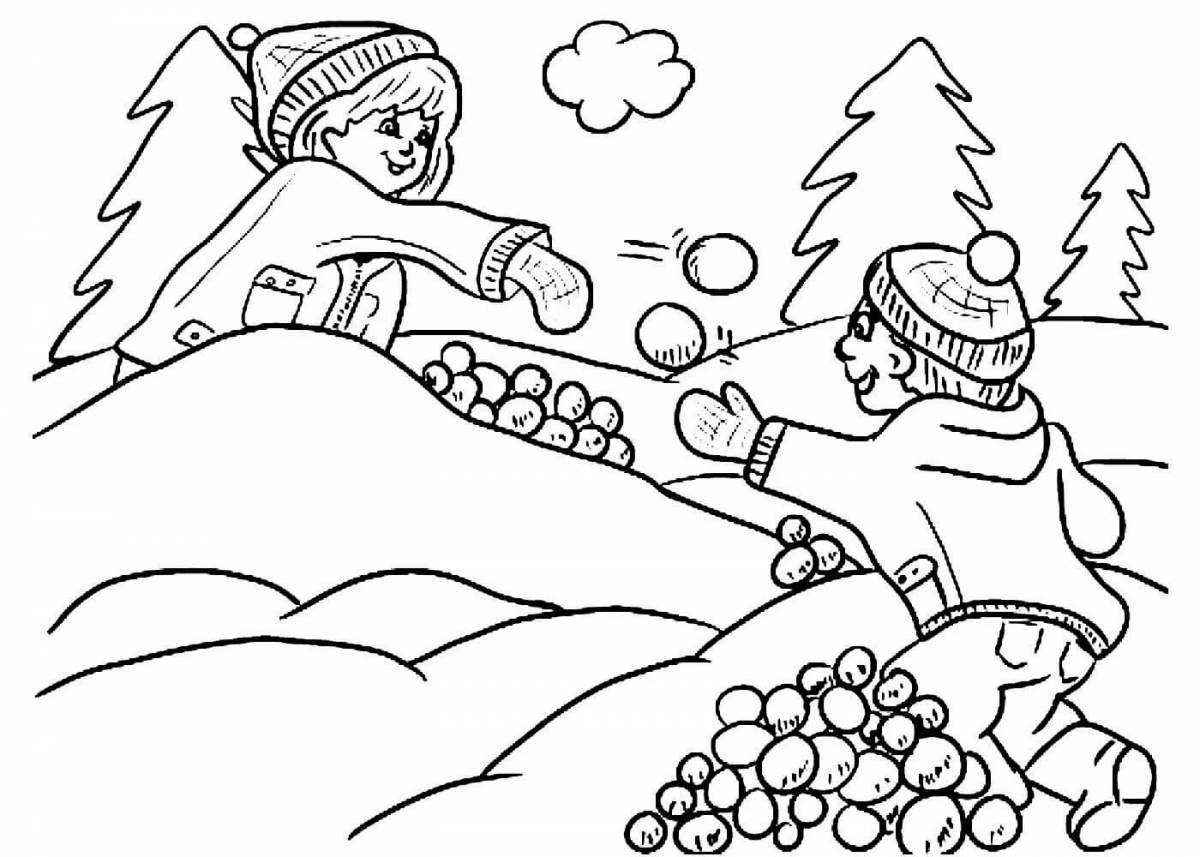 Выдающаяся раскраска «бой в снежки» для детей
