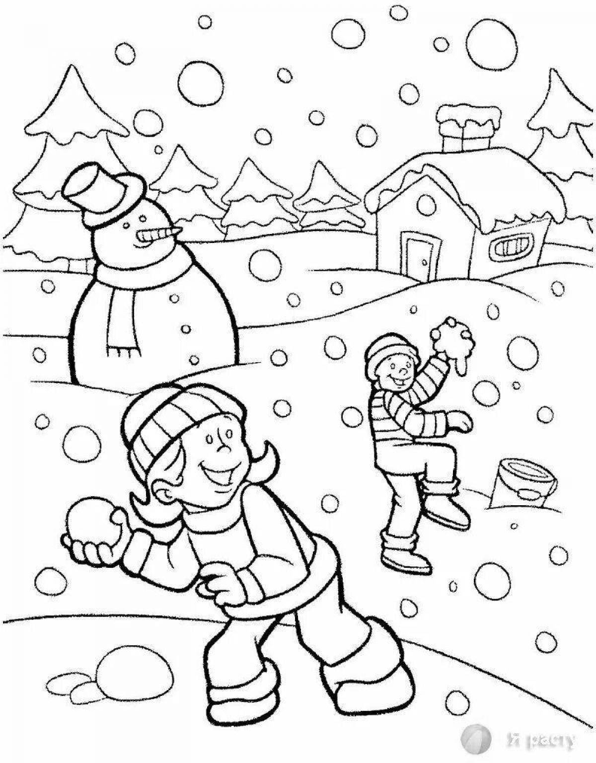 Radiant snowball fight coloring book for kids