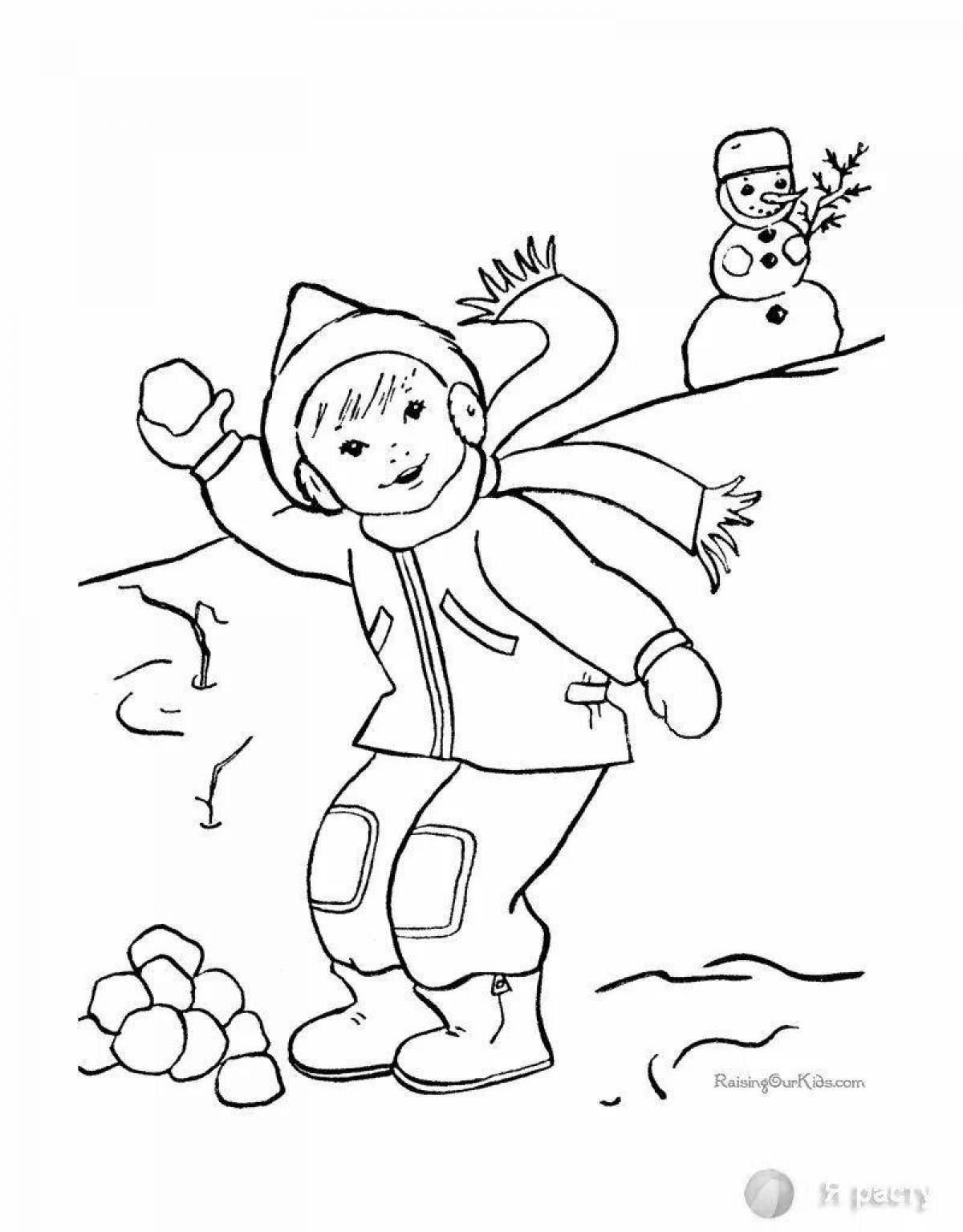 Раскраска «бой снежками» для детей