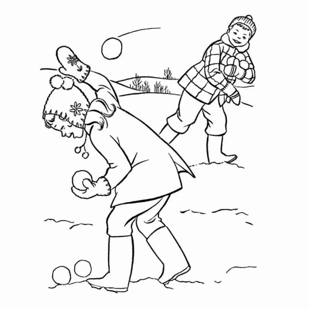 Stimulating snowball fight coloring book for kids