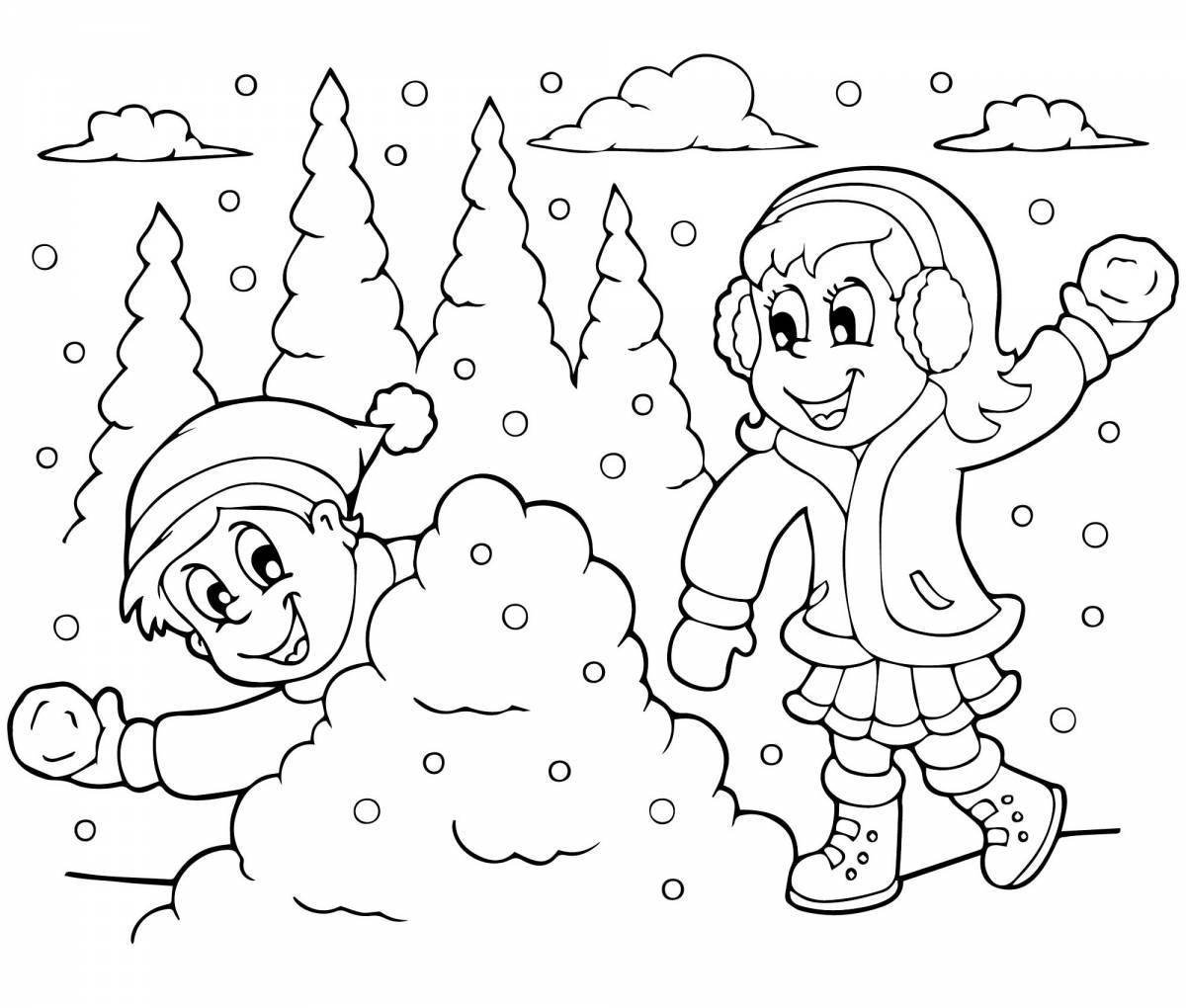Раскраска стимулированная игра в снежки для детей