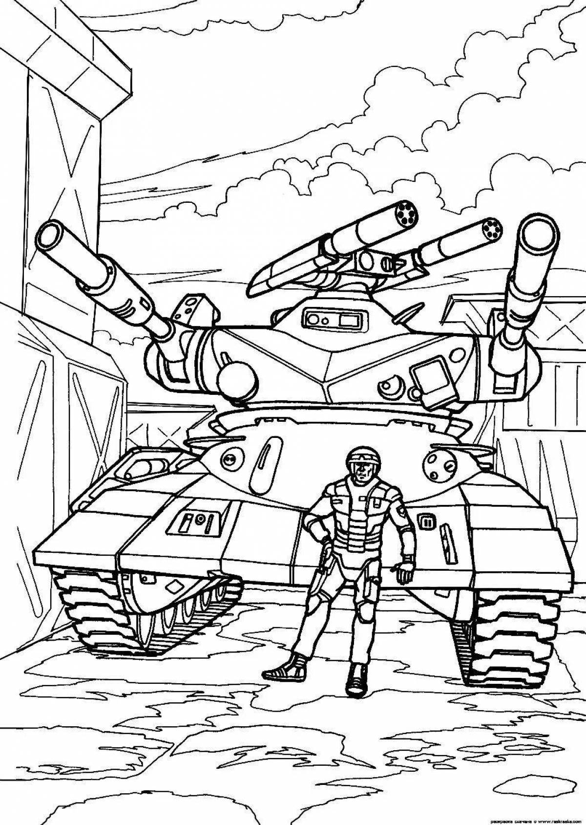 Colourful soldiers and tanks coloring pages for kids