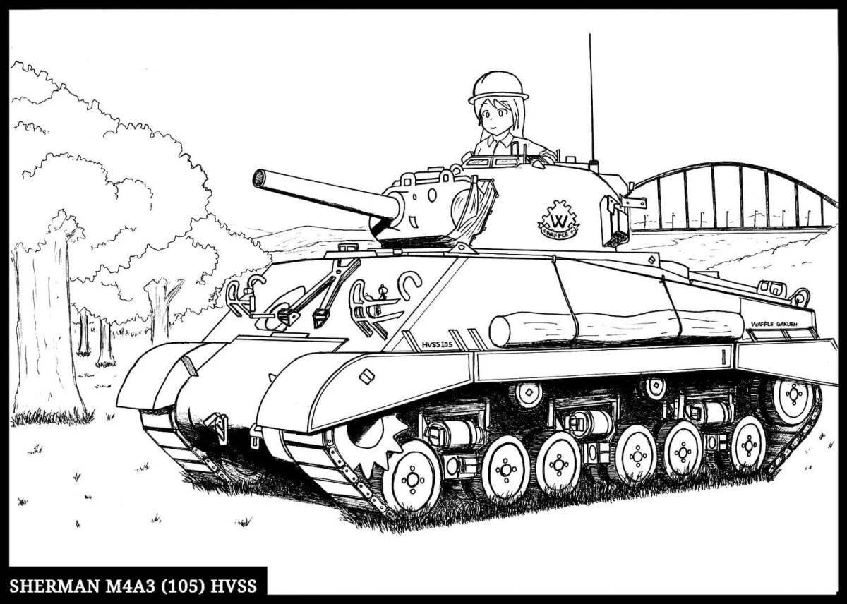 Funny soldier and tank coloring pages for kids