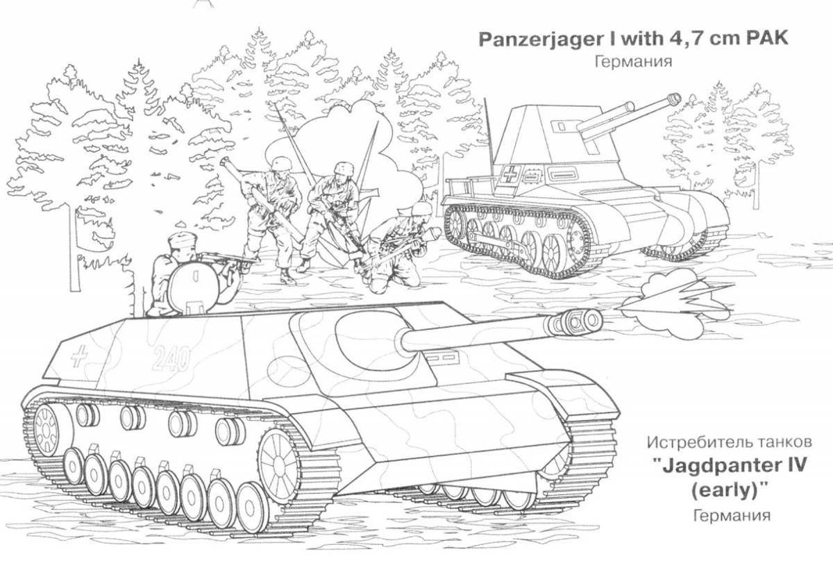 A fun coloring book for soldiers and tanks for kids