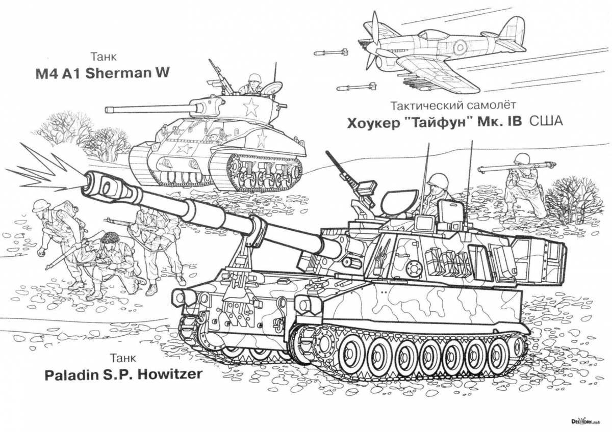 Soldier and tank coloring book for kids