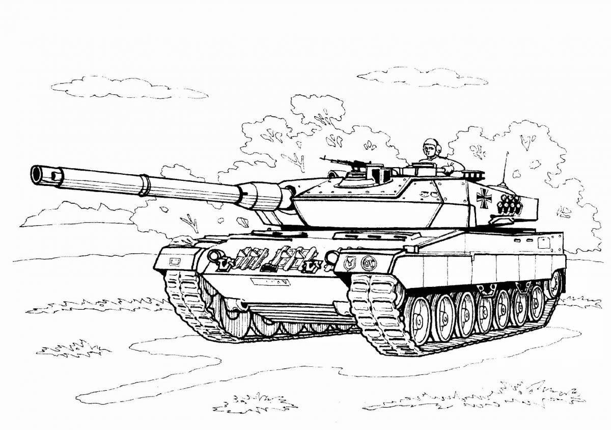 Привлекательная раскраска солдат и танк для детей