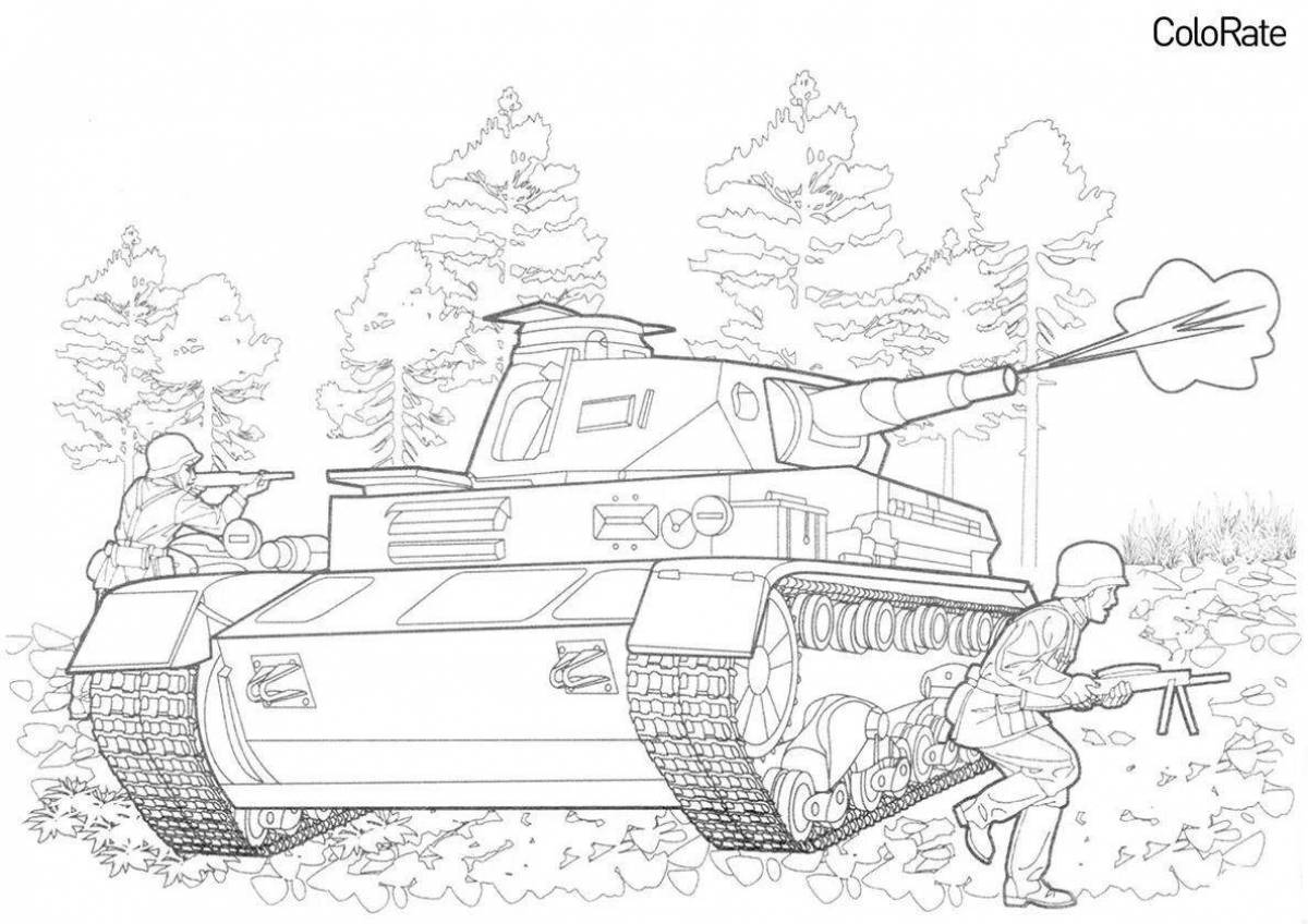 Эффектная раскраска солдат и танк для детей