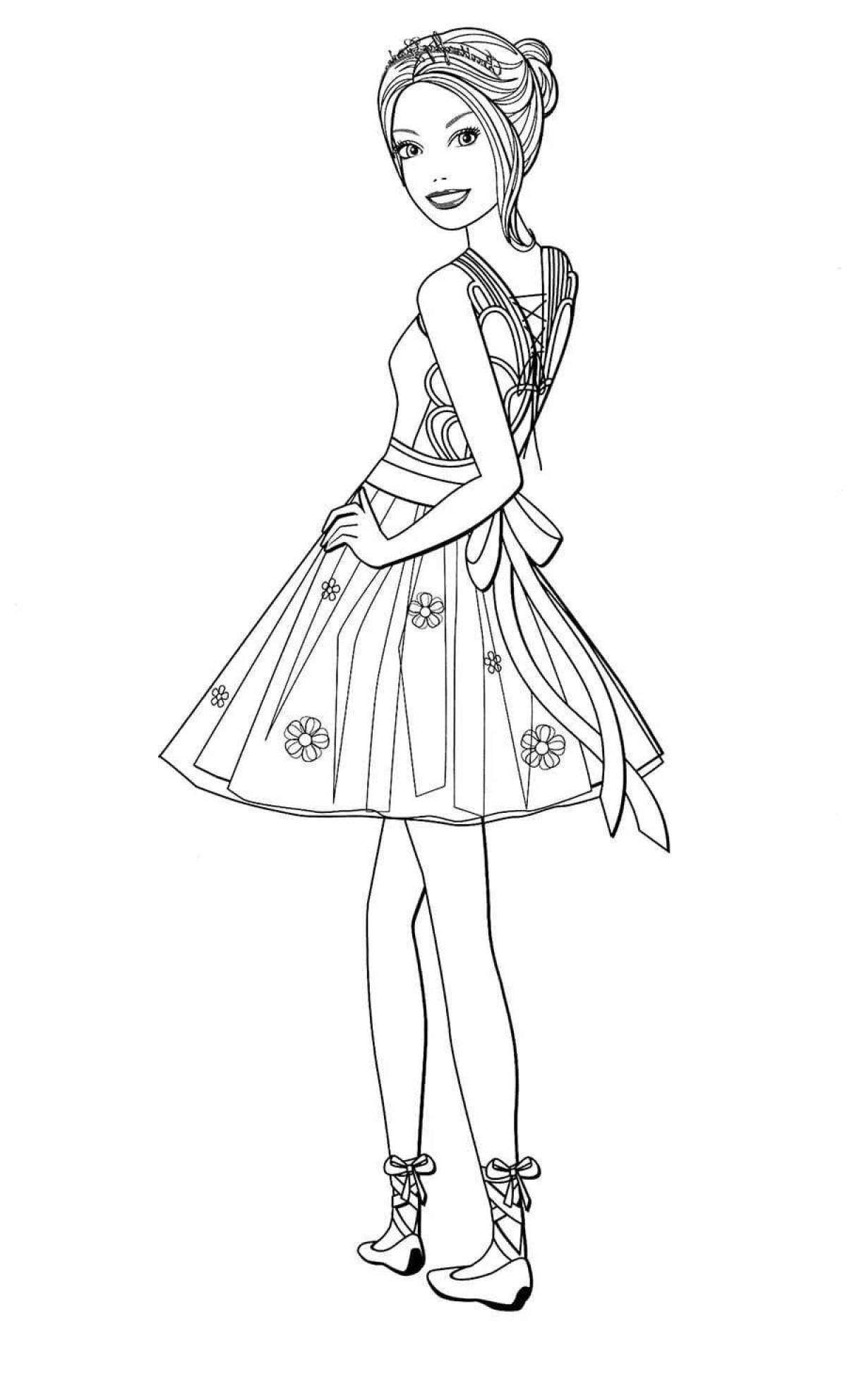 Full body coloring page of beautiful girl