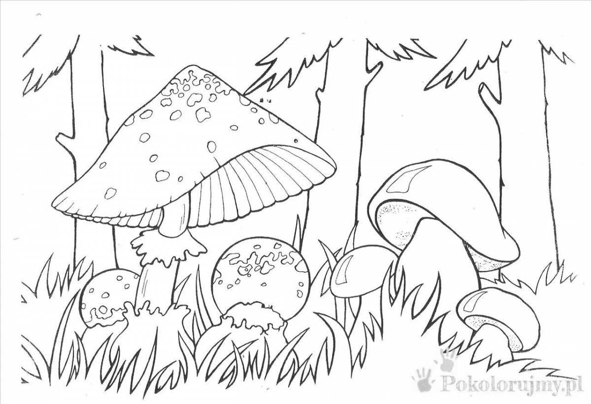 Animated children picking mushrooms in the forest