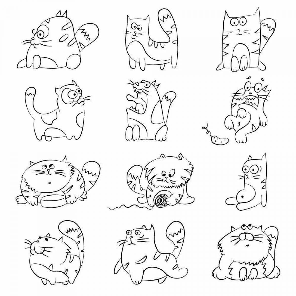 Playful coloring of small cats for stickers