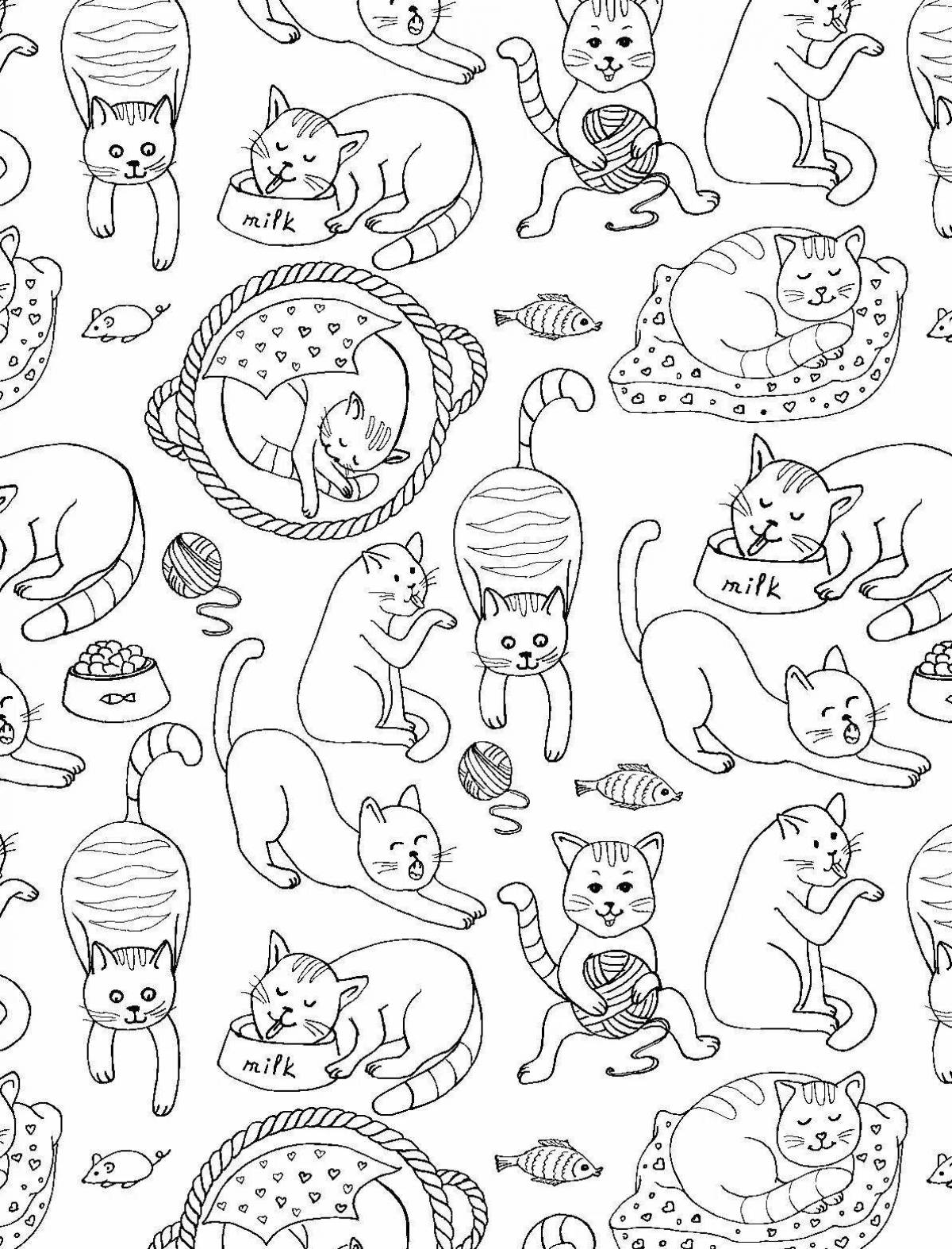Cute coloring pages with small cats for stickers