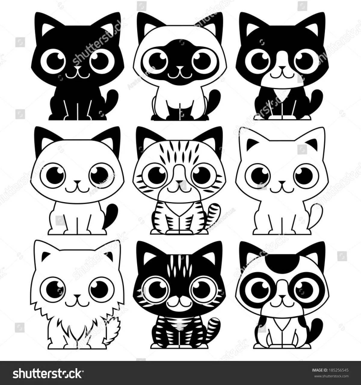Furry coloring book small cats for stickers