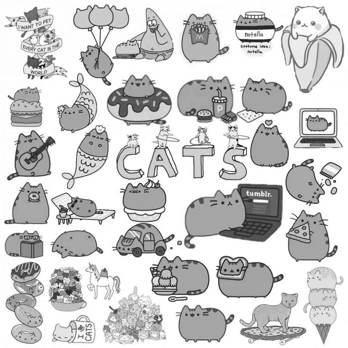 Tiny coloring pages little cats for stickers